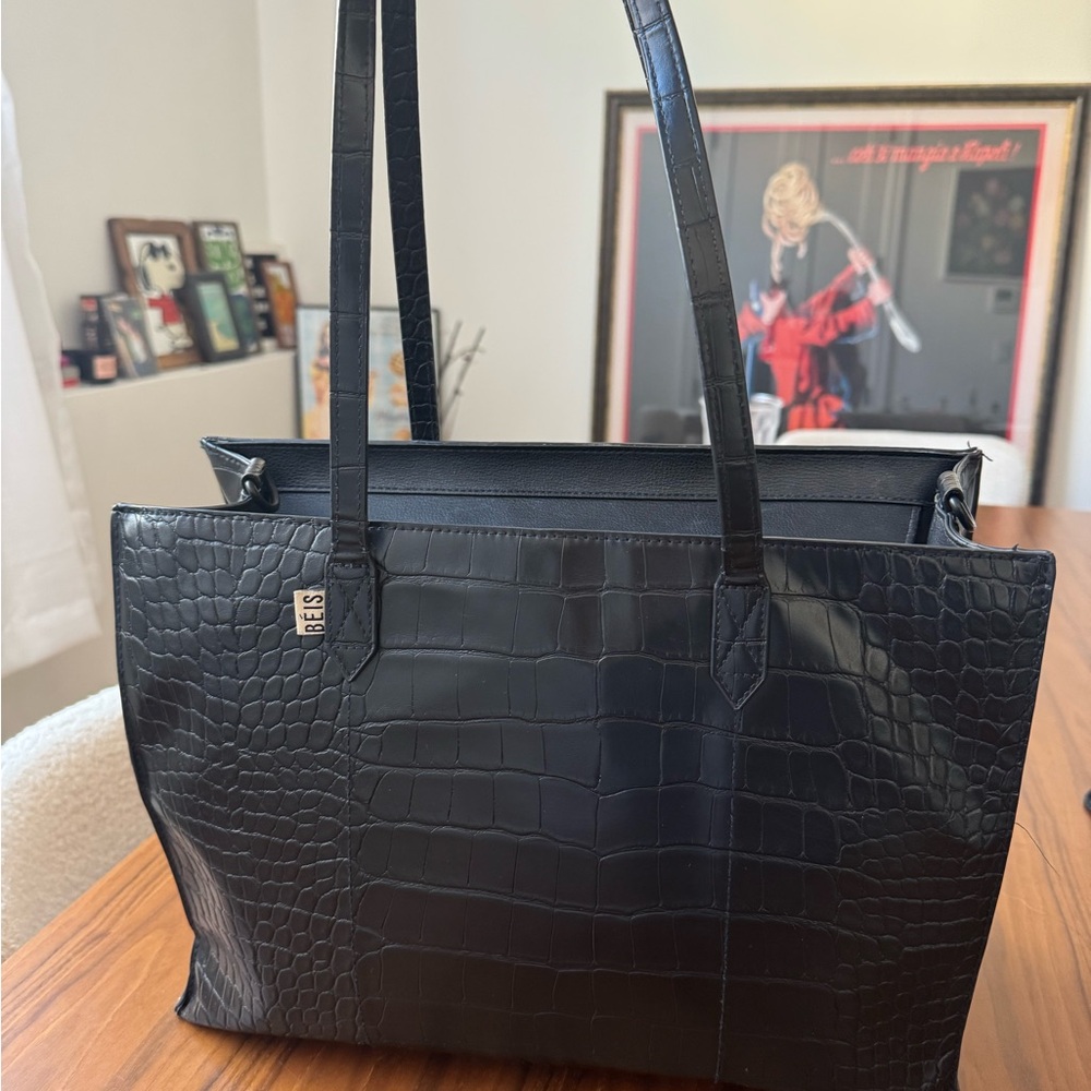 Beis work tote in black croc